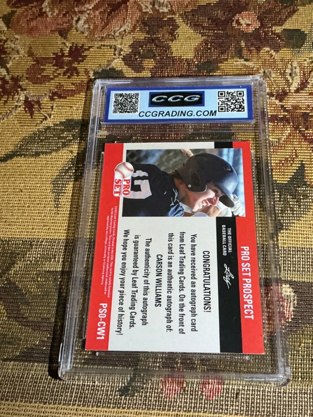 2021 PS0-CW1 Carson Williams Leaf Pro Set Prospect Rookie Auto Graded CCG 10